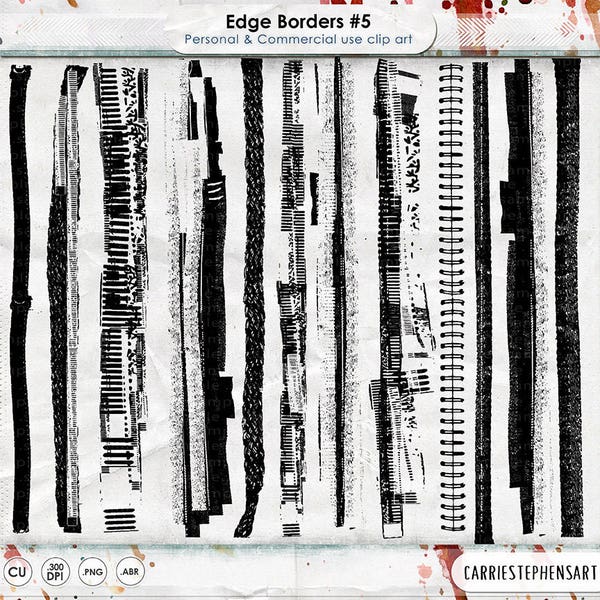 Border Overlays - Inked Edges - Grunge Border Clip Art - Digital Stamps - PNG + Photoshop Brushes - Distressed Edge - Frame