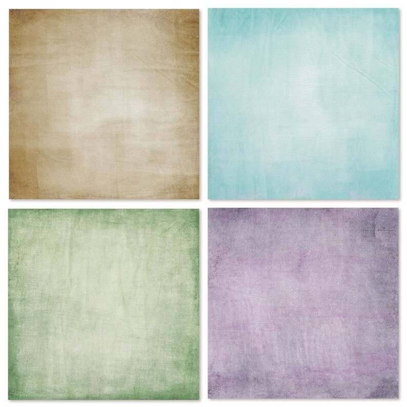 May include: Four square textured paper backgrounds in different colors: beige, light blue, green, and purple.