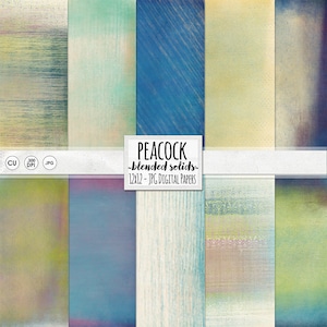 Peacock Digital Paper, Jewel Tones Ombre Background ClipArt, Artistic Blue, Green and Purple Gradient, Light Texture, CU DIY Printable