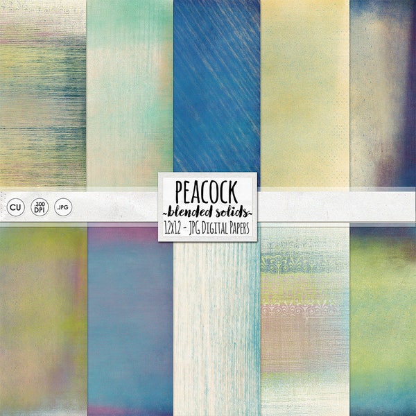 Peacock Digital Paper, Jewel Tones Ombre Background ClipArt, Artistic Blue, Green and Purple Gradient, Light Texture, CU DIY Printable