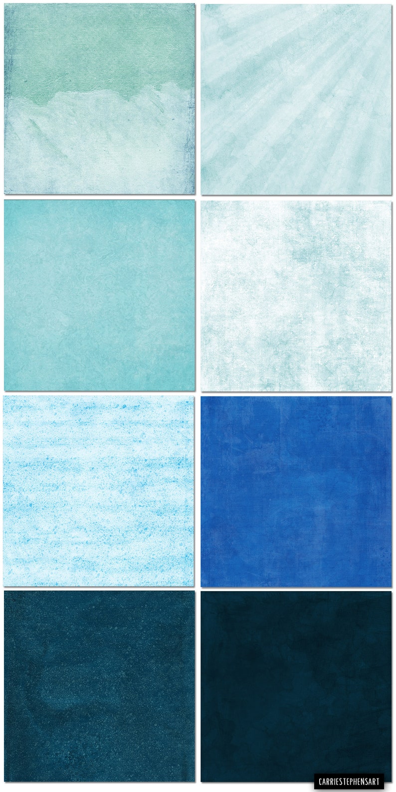 May include: A set of eight digital paper textures in shades of blue and green. The textures are a mix of solid colors, stripes, and abstract patterns.