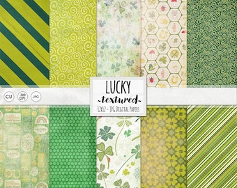 St. Patrick's Day Digital Paper, Textured Background Papers, Chic Clover Green Scrapbook Paper, St Patty's Day Pattern Download