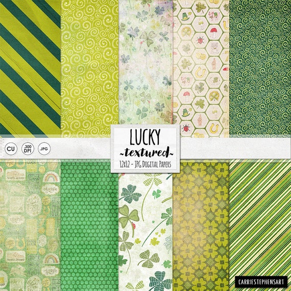 St. Patrick's Day Digital Paper, Textured Background Papers, Chic Clover Green Scrapbook Paper, St Patty's Day Pattern Download Il_570xn