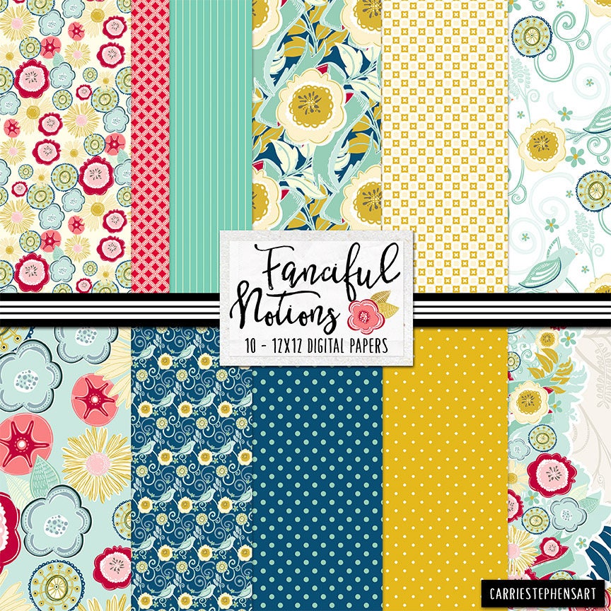 Pattern Fancy Paper Bold Floral Pattern Digital Paper Set, Commercial Use Background Papers ...