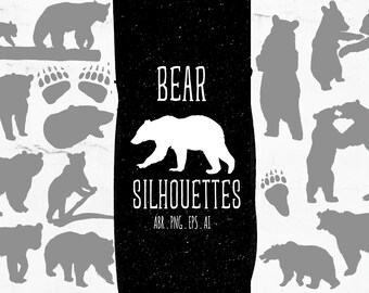 Bear Clip Art, Bear Silhouette Images, Digital Stamp, Animal, ClipArt PNG + Photoshop Brush, Wilderness Camping, Black Bear Hunting