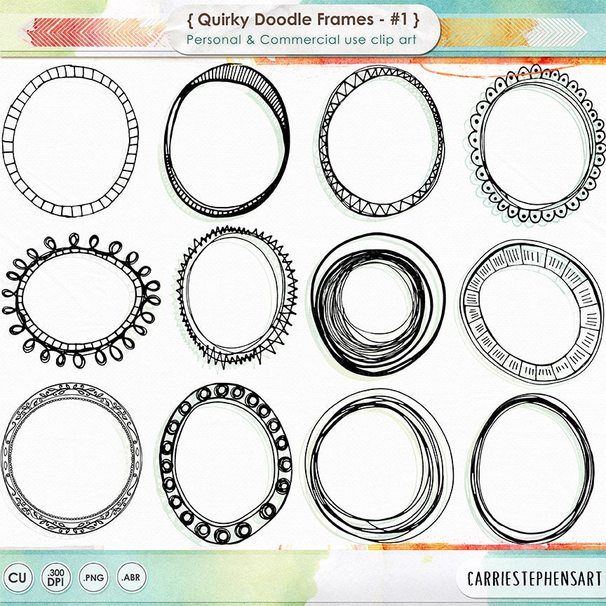 Whimsical Doodle Frames Bundle, Hand Drawn Label Clip Art, Digital ...