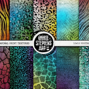 Rainbow Leopard Pattern Digital Paper, Animal Print Background Textured, Printable Scrapbook Paper | Cheetah, Zebra, Giraffe, Snake
