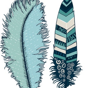 Navy Blue Feather Clip Art, Indian Summer Digital Illustration Download, Ocean Blue & Turquoise Tribal ClipArt, PNG Graphic Art image 3