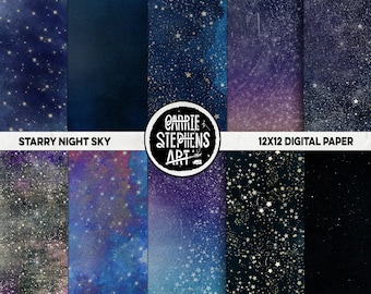 Starry Skies Digital Paper, Cosmic Galaxy Background, Star Digital Paper, Night Sky, Outer Space, Navy Blue Scrapbook Paper