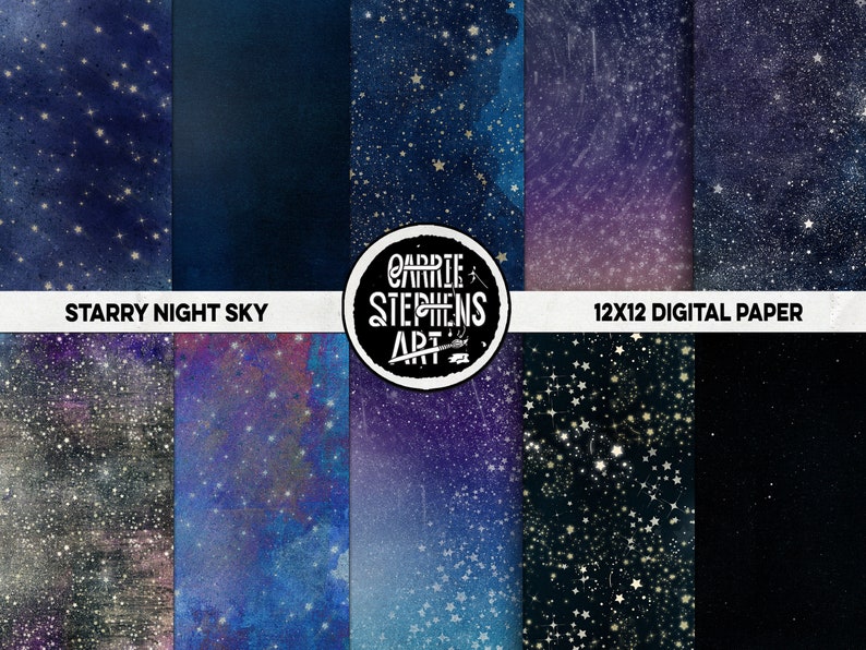 Starry Skies Digital Paper, Cosmic Galaxy Background, Star Digital Paper, Night Sky, Outer Space, Navy Blue Scrapbook Paper image 1