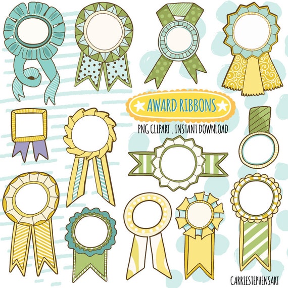 Award Ribbon Clipart Graphics Yellow Green Winner Label Etsy