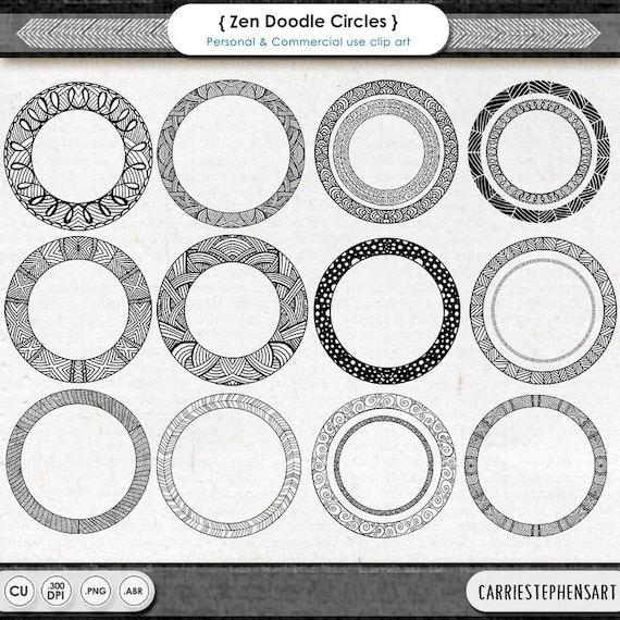 Circle Frame Clipart Zen Doodle Border Round Digital Stamp