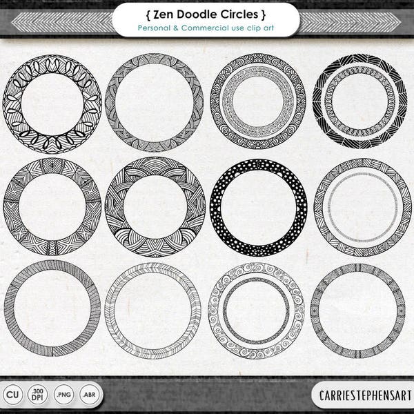 Circle Frame ClipArt, Zen Doodle Border, Round Digital Stamp Overlay, Digital Graphic Design Element, Monogram PNG Clip Art Download