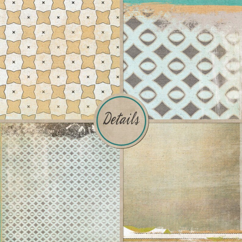 May include: A digital collage of four different patterned squares. The top left square has a light brown background with a white and light brown geometric pattern. The top right square has a light blue background with a gray and white geometric pattern. The bottom left square has a light blue background with a gray and white geometric pattern. The bottom right square has a light brown background with a light brown and white geometric pattern. The word "Details" is written in black on a brown circle in the center of the collage.