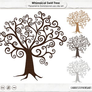 Arbre clipart, clipart arbre généalogique bricolage, Silhouette fantaisiste d'arbre à souhaits, téléchargement numérique, arbre d'empreintes digitales PNG graphique imprimable
