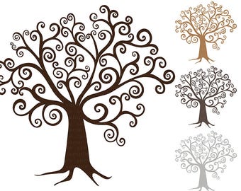 Tree ClipArt, DIY Family Tree Clip Art, Whimsical Wish Tree Silhouette, Digital Download, Fingerprint Tree PNG Printable Graphic