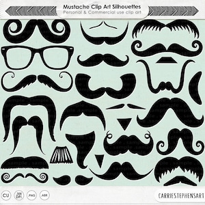 Mustache Clip Art, Moustache ClipArt Silhouettes + Line Art, Masculine, Gentlemen, Hipster Party DIY Photo Booth Props