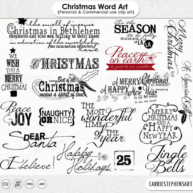 Christmas WordArt, Christmas Scrapbook Titles, Quote Digital Stamps for DIY Holiday Card Making & Prints, Christmas Word Art Greetings 
