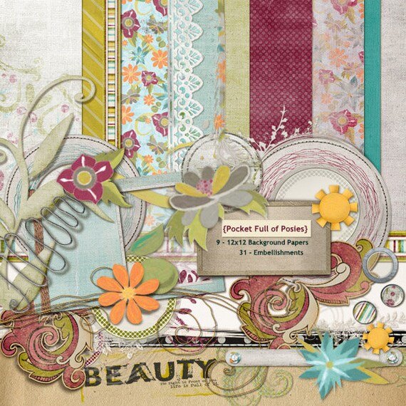 Retirement Sale, Sweet Grandmother Digital Scrapbook Kit, Floral