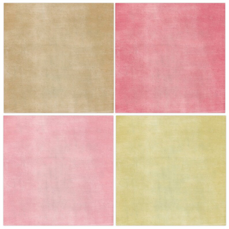 Puede incluir: Cuatro fondos de papel texturizados cuadrados en diferentes tonos de rosa, amarillo y marr&oacute;n.