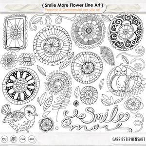 Doodle Flowers ClipArt, Boho Digital Flower Line Art, Flower Clip Art, Floral LineArt, Fantasy Flower, Spring Clip Art, Printable Digi Stamp