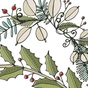 Christmas Wreath ClipArt, Christmas Wreaths Clip Art, Hand-Drawn Poinsettia, Winter Holly, DIY Christmas Card, Tags, Printable Graphics image 2
