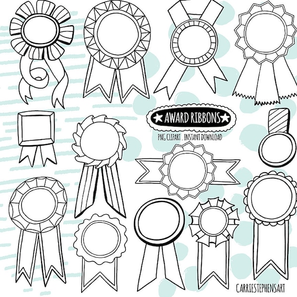 Doodle Award Ribbon, Black & White LineArt  Digital Graphic, Line Art Label ClipArt, Birthday Award Template, Print and colour DIY