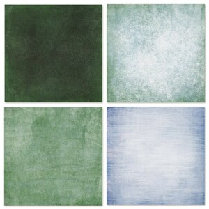 May include: A digital collage of four textured backgrounds. The top left background is a dark green with a grainy texture. The top right background is a light blue with a grainy texture. The bottom left background is a light green with a grainy texture. The bottom right background is a light blue with a horizontal striped texture.