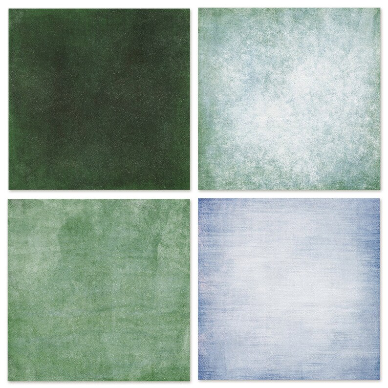 May include: A digital collage of four textured backgrounds. The top left background is a dark green with a grainy texture. The top right background is a light blue with a grainy texture. The bottom left background is a light green with a grainy texture. The bottom right background is a light blue with a horizontal striped texture.
