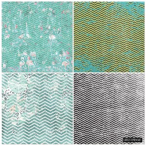 Tropical Flamingo Chevron Pattern Digital Backgrounds, Vacation Scrapbook Papers for crafters, Shabby Distressed Texture, Instant Download image 4