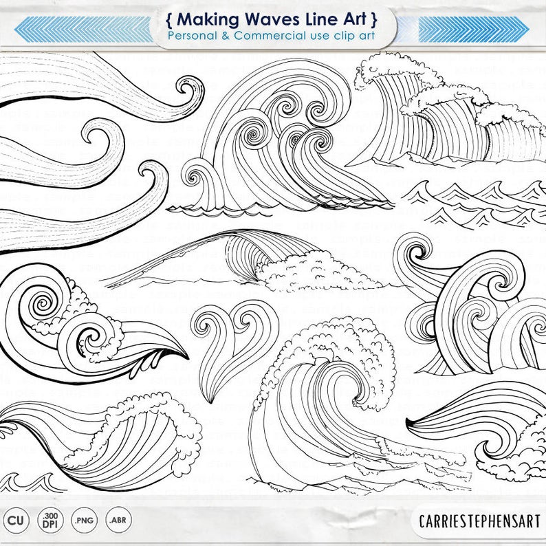 Wave Line Art Silhouettes, Water Clip Art, Coastal ClipArt, Ocean Images, Nautical Sea Life, Swimming, Beach Illustrations image 1