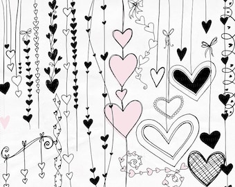 Heart ClipArt PNG, Valentine Digital Stamps, Doodle Heart Strings Border, Love Design Embellishment, Wedding Graphics