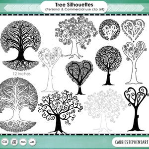 Whimsical Tree Clip Art, Tree of life Silhouette, Photoshop Brush + Digital Stamp, Family Tree Roots, Oak Tree ClipArt, Instant Download