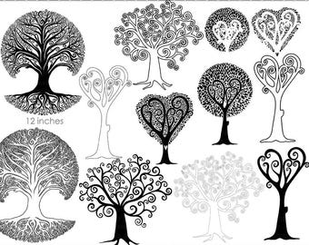 Whimsical Tree Clip Art, Tree of life Silhouette, Photoshop Brush + Digital Stamp, Family Tree Roots, Oak Tree ClipArt, Instant Download