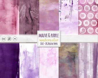 Purple Watercolor Background Paper, Spring Instant Download, Violet & Gold Painted Texture, Easter Digital Scrapbooking