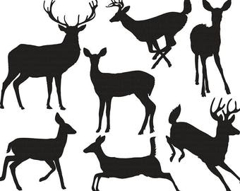 Sagome e contorni di clip art di cervo, Buck and Doe Party, ClipArt di renna di Natale, ClipArt di animali Grafica digitale, Immagini PNG di cervo