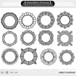 Medallion Frame Clip Art, Mehndi Circle Borders, Monogram Digital Stamps, Henna PNG Graphic Design, Mandala Design ClipArt
