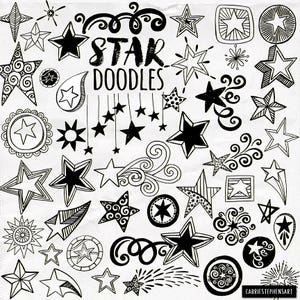 Grafische sterren, ClipArt vallende ster, avondlucht, hemelse ruimte decoratief doodle silhouet, zwart-witte lijntekeningen, png-afbeeldingen
