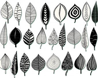 Imágenes prediseñadas de hojas garabateadas, Sello digital de hoja PNG imprimible y Pincel de Photoshop, Imágenes prediseñadas para hacer tarjetas, Diseño zen natural, Follaje natural