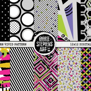 Papier de scrapbooking à motif géométrique moderne, arrière-plan numérique rose vif, paquet de papier imprimable collage tendance, néon