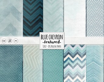 Sky Blue Digital Paper, Chevron Pattern, Masculine Textured Backgrounds, Distressed Navy Blue Scrapbook Paper, Nautical Baby Boy