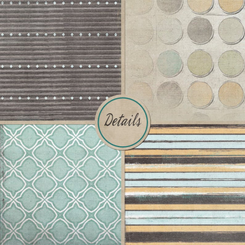 Modern Boy Digital Paper, Masculine Background Patterns, Light Blue, Aqua, Yellow & Gray Scrapbook Paper | Commercial Use Download image 2