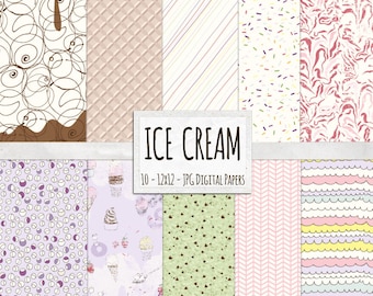 Ice Cream Backgrounds, Sweet Summer Treats Digital Paper, Pink and Purple Sprinkles, Scallops and Chocolate Swirls Pattern Paper