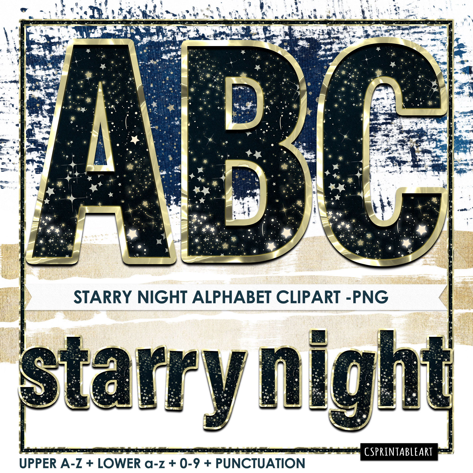 starry night alphabet clip art letters star printable etsy