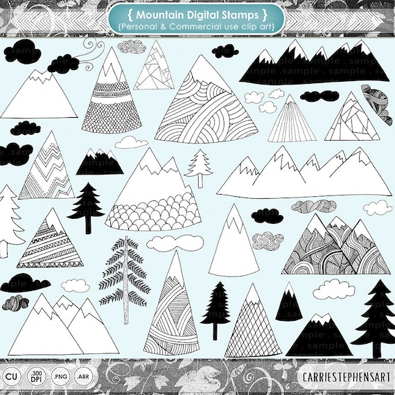 winter mountain clipart scandinavian modern hand drawn pine trees