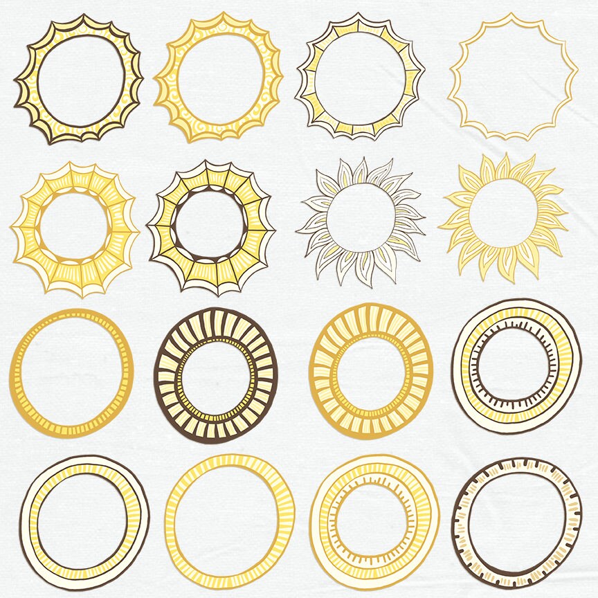 Sunshine Frame, Digital Label Clipart Template, Printable Round Border ...