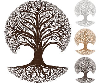 Rooted Tree Clip Art, Family Tree Silhouette, Whimsical Tree ClipArt, Decorative Tree Roots, Printable Royalty Free Digital Design