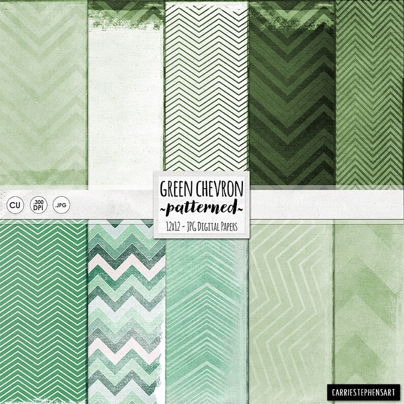 Forest Green Chevron Digital Paper Pack, St Patricks Day, Emerald Green Digital Papers, Shabby Chic Forest Green, Textured Backgrounds image 1