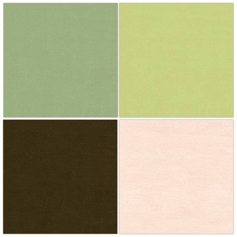 K&ouml;nnte beinhalten: Ein Set aus vier Stoffmustern in verschiedenen Farben: hellgr&uuml;n, hellgelb, dunkelbraun und hellrosa.