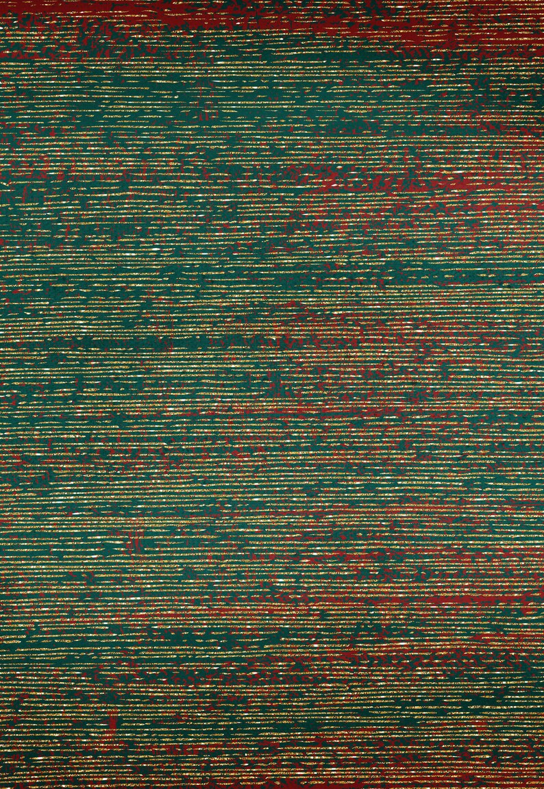 K&ouml;nnte beinhalten: Ein gr&uuml;ner und roter strukturierter Hintergrund mit goldenen Glitzerstreifen. Der Hintergrund hat ein subtiles Muster aus kleinen roten Punkten.